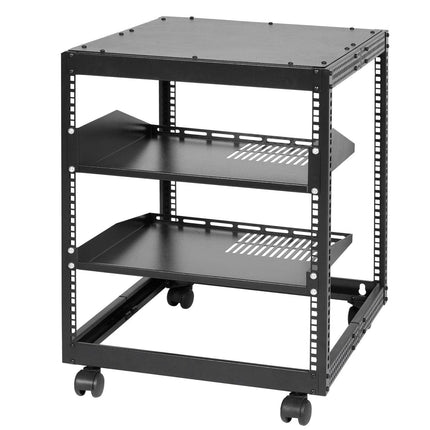 12U Open Frame Server Rack, 15''-40'' Adjustable Depth, Free Standing or Wall Mount Network Server Rack, 4 Post AV Rack with Casters, Holds All Your Networking IT Equipment AV Gear Router Modem.
