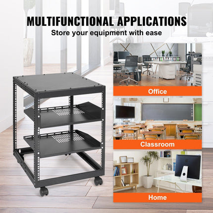 12U Open Frame Server Rack, 15''-40'' Adjustable Depth, Free Standing or Wall Mount Network Server Rack, 4 Post AV Rack with Casters, Holds All Your Networking IT Equipment AV Gear Router Modem.
