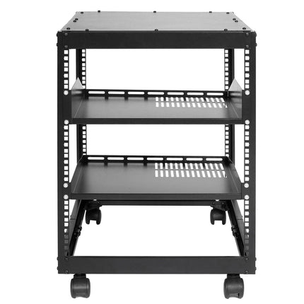 12U Open Frame Server Rack, 15''-40'' Adjustable Depth, Free Standing or Wall Mount Network Server Rack, 4 Post AV Rack with Casters, Holds All Your Networking IT Equipment AV Gear Router Modem.