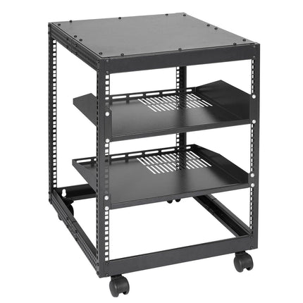 12U Open Frame Server Rack, 15''-40'' Adjustable Depth, Free Standing or Wall Mount Network Server Rack, 4 Post AV Rack with Casters, Holds All Your Networking IT Equipment AV Gear Router Modem.