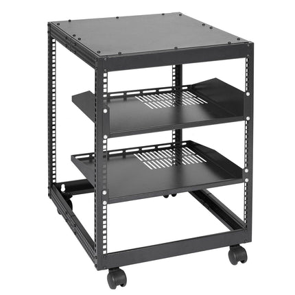 12U Open Frame Server Rack, 15''-40'' Adjustable Depth, Free Standing or Wall Mount Network Server Rack, 4 Post AV Rack with Casters, Holds All Your Networking IT Equipment AV Gear Router Modem.