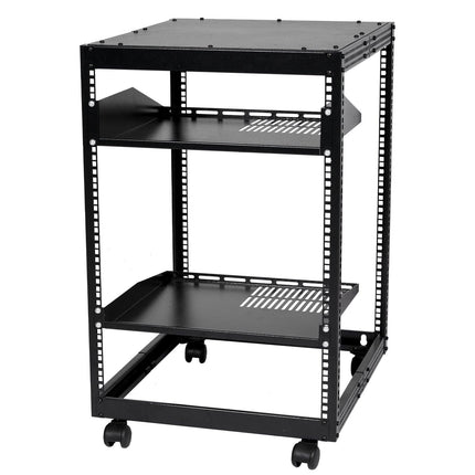 15U Open Frame Server Rack, 23-40 in Adjustable Depth, Free Standing or Wall Mount Network Server Rack, 4 Post AV Rack with Casters, Holds All Your Networking IT Equipment AV Gear Router Modem.