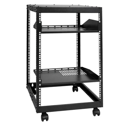 15U Open Frame Server Rack, 23-40 in Adjustable Depth, Free Standing or Wall Mount Network Server Rack, 4 Post AV Rack with Casters, Holds All Your Networking IT Equipment AV Gear Router Modem.