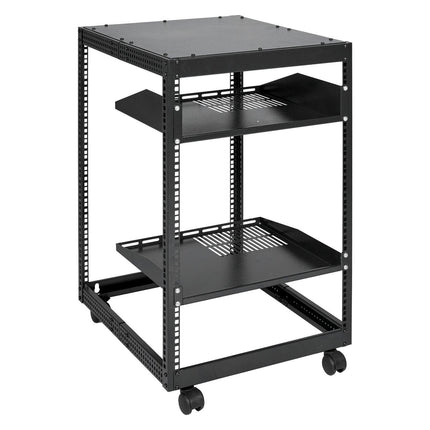 15U Open Frame Server Rack, 23-40 in Adjustable Depth, Free Standing or Wall Mount Network Server Rack, 4 Post AV Rack with Casters, Holds All Your Networking IT Equipment AV Gear Router Modem.