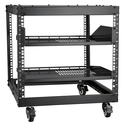 9U Open Frame Server Rack, 584.2 to 1016 mm Adjustable Depth, Free Standing or Wall Mount Network Server Rack with 360° Casters, Heavy Duty 4 Post Holds All Your Networking IT Equipment AV Gear.