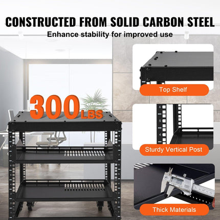 9U Open Frame Server Rack, 584.2 to 1016 mm Adjustable Depth, Free Standing or Wall Mount Network Server Rack with 360° Casters, Heavy Duty 4 Post Holds All Your Networking IT Equipment AV Gear.
