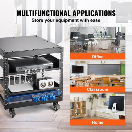 9U Open Frame Server Rack, 584.2 to 1016 mm Adjustable Depth, Free Standing or Wall Mount Network Server Rack with 360° Casters, Heavy Duty 4 Post Holds All Your Networking IT Equipment AV Gear.
