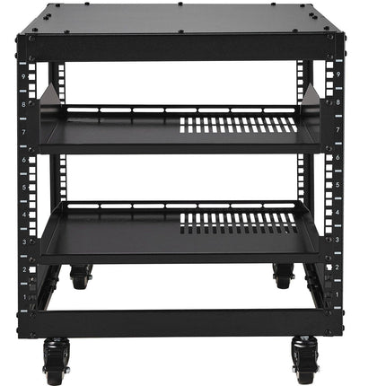 9U Open Frame Server Rack, 584.2 to 1016 mm Adjustable Depth, Free Standing or Wall Mount Network Server Rack with 360° Casters, Heavy Duty 4 Post Holds All Your Networking IT Equipment AV Gear.