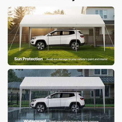Carport Car Canopy 10 x 20 FT Heavy Duty Portable Car Shelter Tent White.