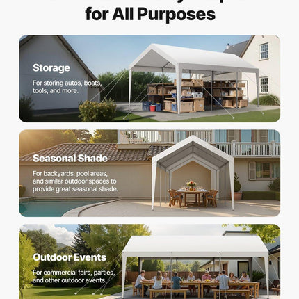 Carport Car Canopy 10 x 20 FT Heavy Duty Portable Car Shelter Tent White.