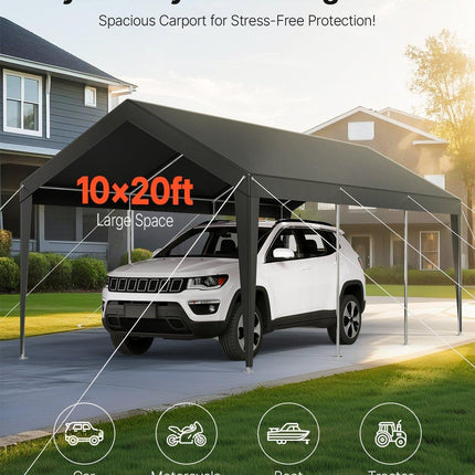 Carport Car Canopy 10 x 20 FT Heavy Duty Portable Car Shelter Tent Grey.