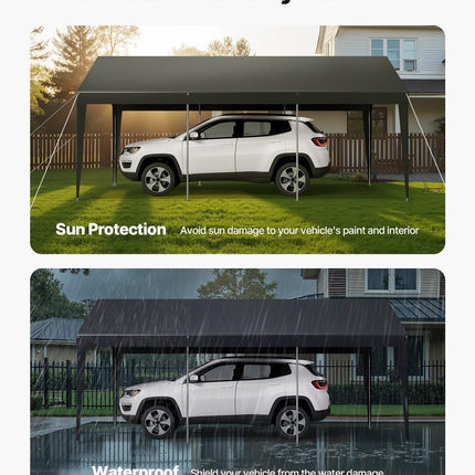 Carport Car Canopy 10 x 20 FT Heavy Duty Portable Car Shelter Tent Grey.