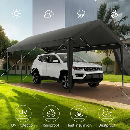 Carport Car Canopy 10 x 20 FT Heavy Duty Portable Car Shelter Tent Grey.