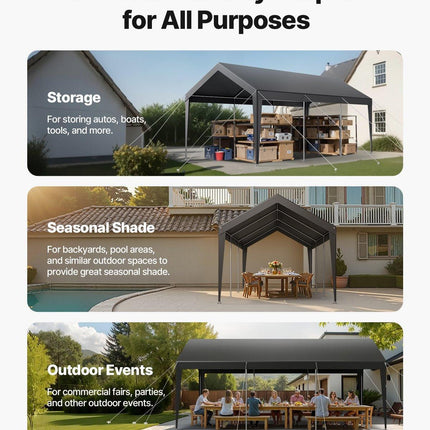 Carport Car Canopy 10 x 20 FT Heavy Duty Portable Car Shelter Tent Grey.