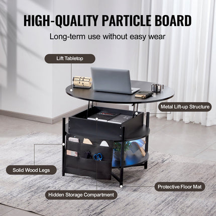 Lift Top Coffee Table 35.3" Round Coffee Table for Living Room Black.
