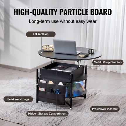 Lift Top Coffee Table 35.3" Round Coffee Table for Living Room Black.