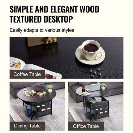 Lift Top Coffee Table 35.3" Round Coffee Table for Living Room Black.