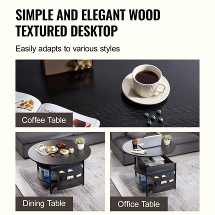 Lift Top Coffee Table 35.3" Round Coffee Table for Living Room Black.