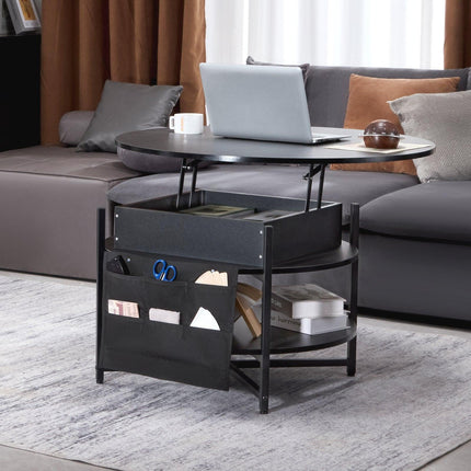 Lift Top Coffee Table 35.3" Round Coffee Table for Living Room Black.