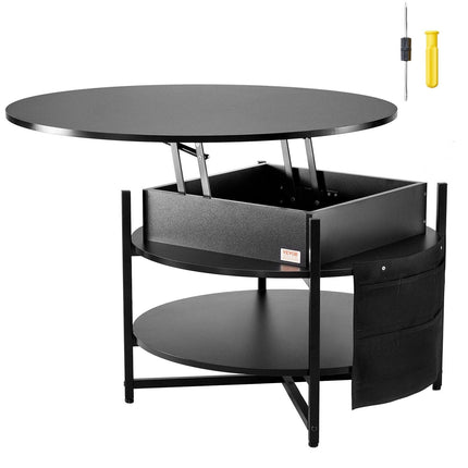 Lift Top Coffee Table 35.3" Round Coffee Table for Living Room Black.