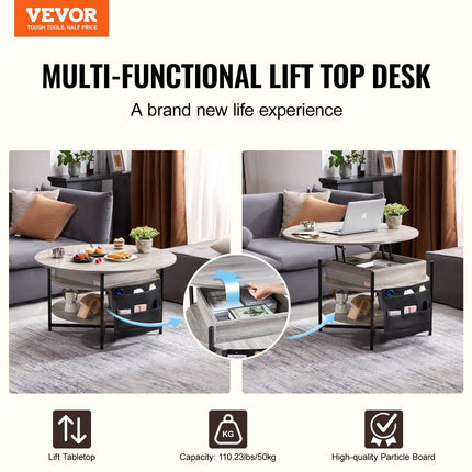Lift Top Coffee Table 35.3" Round Coffee Table for Living Room White.