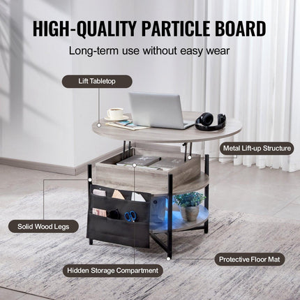 Lift Top Coffee Table 35.3" Round Coffee Table for Living Room White.