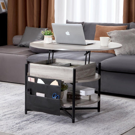 Lift Top Coffee Table 35.3" Round Coffee Table for Living Room White.