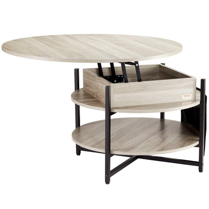 Lift Top Coffee Table 35.3" Round Coffee Table for Living Room White.