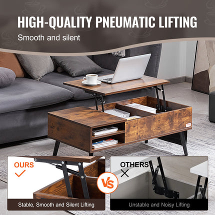 Lift Top Coffee Table 39.4 in Rectangle Coffee Table for Living Room Brown.