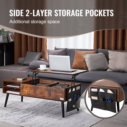 Lift Top Coffee Table 39.4 in Rectangle Coffee Table for Living Room Brown.