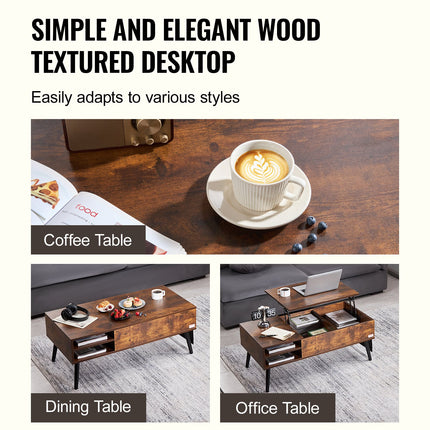 Lift Top Coffee Table 39.4 in Rectangle Coffee Table for Living Room Brown.