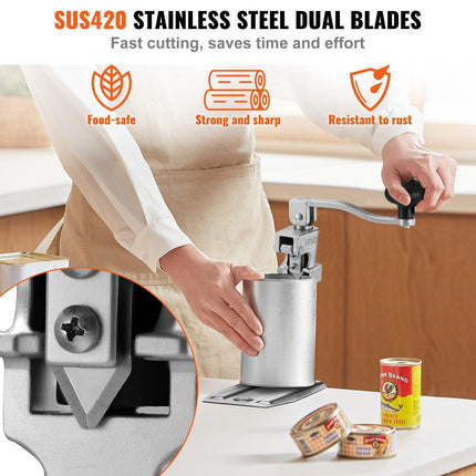 Commercial Can Opener, Heavy-Duty Manual Tabletop Cans Opener for Cans Up to 300 mm Height, Height-Adjustable Professional Can Openers Fixed with Screws, for Restaurant, Hotel, and Food Store.