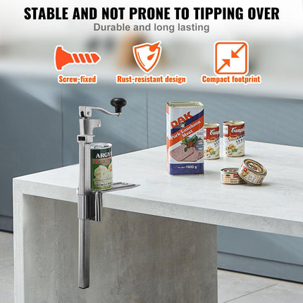 Commercial Can Opener, Heavy-Duty Manual Tabletop Cans Opener for Cans Up to 300 mm Height, Height-Adjustable Professional Can Openers with Stainless Steel Blade, for Restaurant & Food Store.