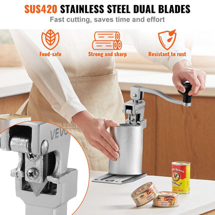 Commercial Can Opener, Heavy-Duty Manual Tabletop Cans Opener for Cans Up to 300 mm Height, Height-Adjustable Professional Can Openers with Stainless Steel Blade, for Restaurant & Food Store.