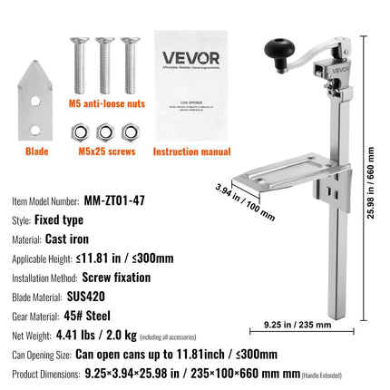 Commercial Can Opener, Heavy-Duty Manual Tabletop Cans Opener for Cans Up to 300 mm Height, Height-Adjustable Professional Can Openers with Stainless Steel Blade, for Restaurant & Food Store.