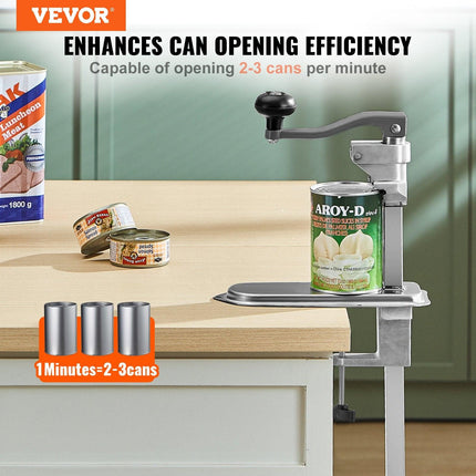 Commercial Can Opener, Heavy-Duty Manual Tabletop Cans Opener for Cans Up to 300 mm Height, Height-Adjustable Can Openers Fixed with Screws & Table Clamp, for Restaurant, Hotel, and Food Store.