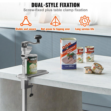 Commercial Can Opener, Heavy-Duty Manual Tabletop Cans Opener for Cans Up to 300 mm Height, Height-Adjustable Can Openers Fixed with Screws & Table Clamp, for Restaurant, Hotel, and Food Store.