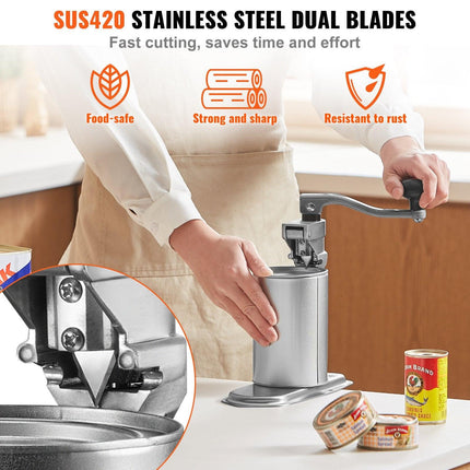 Commercial Can Opener, Heavy-Duty Manual Tabletop Cans Opener for Cans Up to 300 mm Height, Height-Adjustable Can Openers Fixed with Screws & Table Clamp, for Restaurant, Hotel, and Food Store.