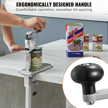 Commercial Can Opener, Heavy-Duty Manual Tabletop Cans Opener for Cans Up to 300 mm Height, Height-Adjustable Can Openers Fixed with Screws & Table Clamp, for Restaurant, Hotel, and Food Store.