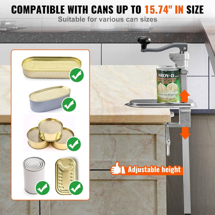 Manual Can Opener, Commercial Table Clamp Opener for Large Cans, Heavy Duty Can Opener with Base, Adjustable Height Industrial Jar Opener For Cans Up to 40cm Tall, for Restaurant Hotel Home Bar.