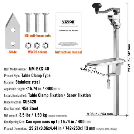 Manual Can Opener, Commercial Table Clamp Opener for Large Cans, Heavy Duty Can Opener with Base, Adjustable Height Industrial Jar Opener For Cans Up to 40cm Tall, for Restaurant Hotel Home Bar.