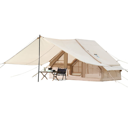 Inflatable Tents for Camping, 3-5 Person Easy Setup Blow up Tent with Hand Pump, 300D Oxford 4 Season Glamping Tent with Canopy, Stove Jack, 2 Doors & 2 Mesh Windows (Storage Bag Included).