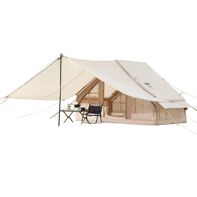Inflatable Tents for Camping, 3-5 Person Easy Setup Blow up Tent with Hand Pump, 300D Oxford 4 Season Glamping Tent with Canopy, Stove Jack, 2 Doors & 2 Mesh Windows (Storage Bag Included).