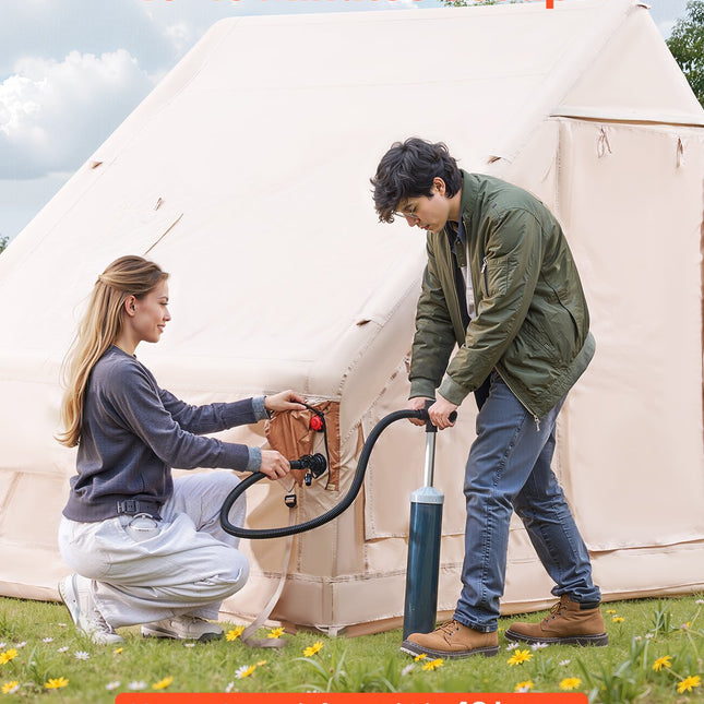 Inflatable Tents for Camping, 3-5 Person Easy Setup Blow up Tent with Hand Pump, 300D Oxford 4 Season Glamping Tent with Canopy, Stove Jack, 2 Doors & 2 Mesh Windows (Storage Bag Included).