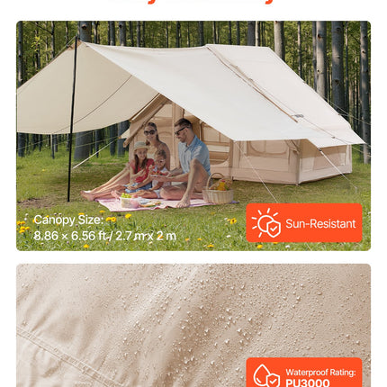 Inflatable Tents for Camping, 3-5 Person Easy Setup Blow up Tent with Hand Pump, 300D Oxford 4 Season Glamping Tent with Canopy, Stove Jack, 2 Doors & 2 Mesh Windows (Storage Bag Included).