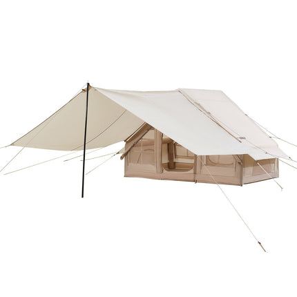 Inflatable Tents for Camping, 3-5 Person Easy Setup Blow up Tent with Hand Pump, 300D Oxford 4 Season Glamping Tent with Canopy, Stove Jack, 2 Doors & 2 Mesh Windows (Storage Bag Included).