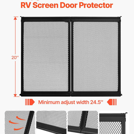RV Screen Door Protector, 622.3 x 508 mm Door Grille, Easy to Install and Disassemble, Reinforced Breathable Protective Mesh, Aluminum Alloy Camper RV Entry Protector for Pet Protection, Black.