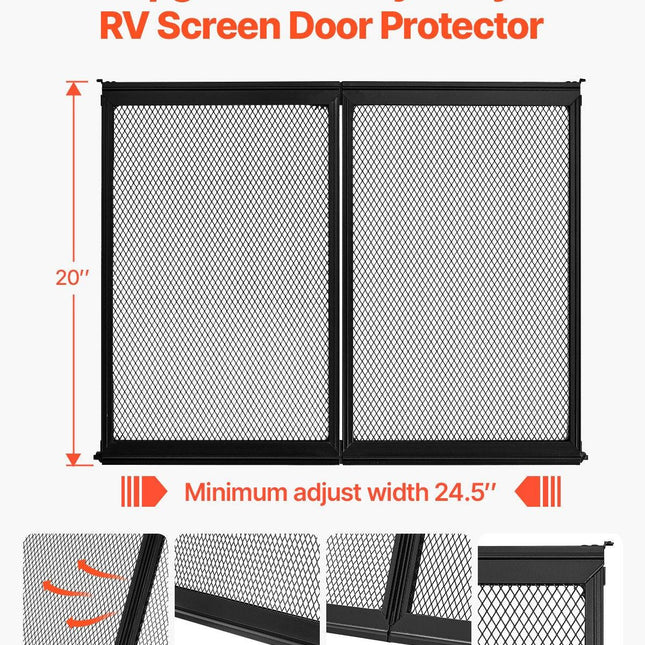 RV Screen Door Protector, 622.3 x 508 mm Door Grille, Easy to Install and Disassemble, Reinforced Breathable Protective Mesh, Aluminum Alloy Camper RV Entry Protector for Pet Protection, Black.