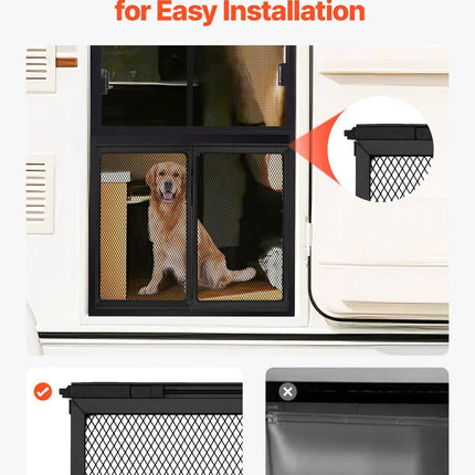 RV Screen Door Protector, 622.3 x 508 mm Door Grille, Easy to Install and Disassemble, Reinforced Breathable Protective Mesh, Aluminum Alloy Camper RV Entry Protector for Pet Protection, Black.