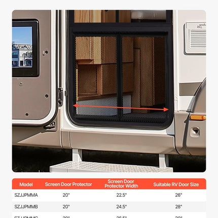 RV Screen Door Protector, 673.1 x 508 mm Door Grille, Easy to Install and Disassemble, Reinforced Breathable Protective Mesh, Aluminum Alloy Camper RV Entry Protector for Pet Protection, Black.